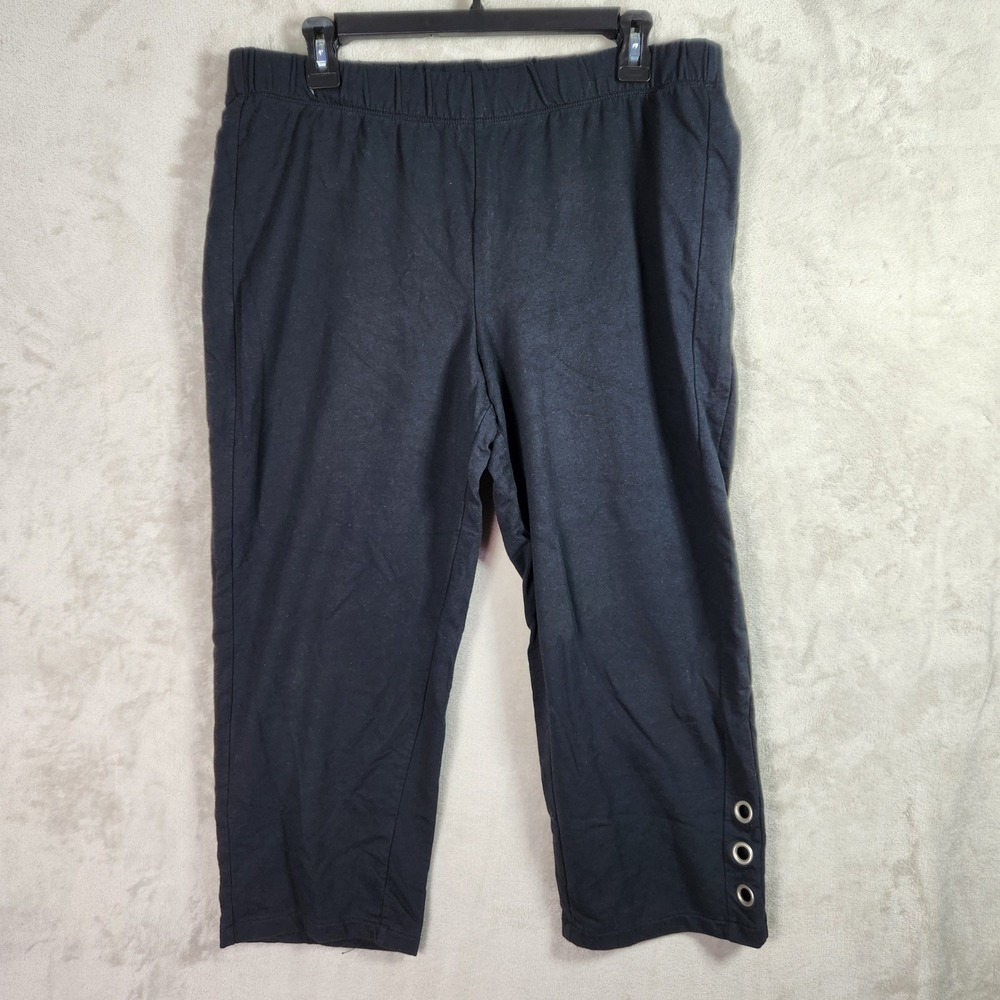 Sport Savvy Crop Pants Womens Large Petite Black French Terry Grommet A691737